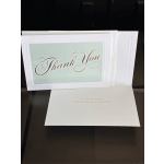 Stack of thank you greeting cards with a mint green front panel