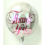 Round silver balloon with pink "Thank You" lettering
