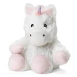 White plush unicorn with pink accents sitting upright