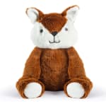 Soft plush fox stuffed animal with orange body and white face and paws