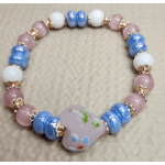 Pink with Blue&White Lampwork Heart Bracelet