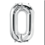 Silver foil balloon shaped like the number 0