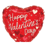 Heart-shaped red Valentine’s Day balloon with white lettering