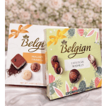 Two boxes of Belgian chocolates with ribbon graphics