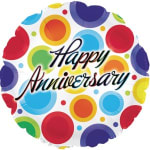 Round balloon with colorful dots and "Happy Anniversary" text