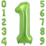 Green foil number 1 balloon with smaller matching digits around it