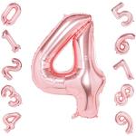 Pink foil number 4 balloon with smaller matching balloons around it