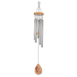 Silver wind chime with a wooden top and teardrop pendant