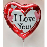 Heart-shaped red balloon with "I Love You!" text and pink hearts