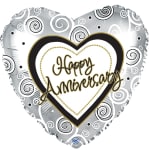Heart-shaped silver balloon with "Happy Anniversary" text