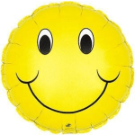 Yellow smiley face balloon on a white background