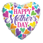 Heart-shaped balloon with "Happy Mother's Day" text and colorful hearts
