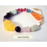 Colorful beaded bracelet with gold chain and charm