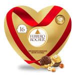Heart-shaped Ferrero Rocher chocolate box with red ribbon