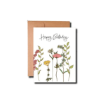 Birthday card with illustrated flowers and a tan envelope