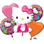 Hello Kitty balloon bouquet with pink and orange heart balloons