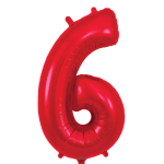 Red foil balloon shaped like the number 6