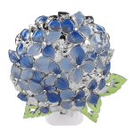 Blue flower-shaped decorative bouquet with silver accents and green leaves