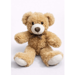 Plush teddy bear with a brown ribbon bow