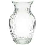Clear glass vase with a flared rim and ribbed sides