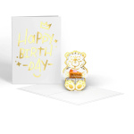 Birthday card with a pop-up teddy bear holding cake