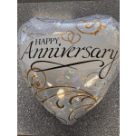 Heart-shaped anniversary balloon with silver holographic swirls