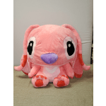 Pink plush bunny with large eyes and floppy ears