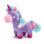 Purple unicorn plush toy with pink horn and pastel mane