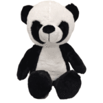 Black-and-white plush panda bear sitting upright