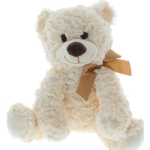 Cream teddy bear with a tan ribbon bow