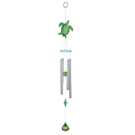 Hanging turtle wind chime with silver tubes and green beads