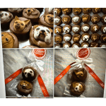 Chocolate dog-face candies arranged in gift packaging
