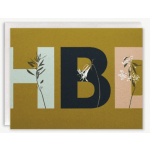 Decorative card with large letters and small floral sprigs