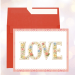 Floral "LOVE" greeting card in a red envelope