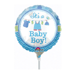 Blue baby boy foil balloon with clothesline design
