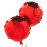 Two red foil balloons on a white background