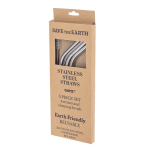 Boxed set of stainless steel drinking straws with a cleaning brush