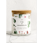 Glass candle jar with cork lid and fig and magnolia label