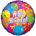 Round birthday balloon with colorful balloons and "Happy Birthday" text