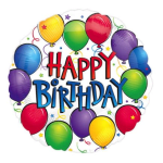 Round birthday balloon with colorful balloons and "Happy Birthday" text