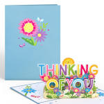 Pop-up thank you card with colorful flowers and butterflies