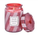 Pink glass candle jar with a matching lid