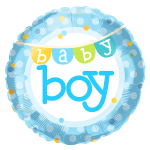 Blue baby boy foil balloon with polka dots and bunting