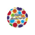Round balloon with colorful dots and "Happy Anniversary" text