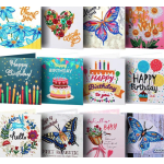 Collage of beaded greeting cards with butterflies, flowers, and birthday messages