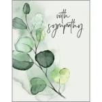 Sympathy card with watercolor eucalyptus leaves and the words "with sympathy"
