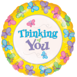 Round balloon with butterflies and the words Thinking of You