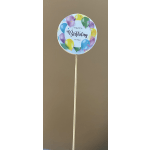 Round birthday balloon topper on a wooden stick