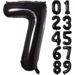 Black number balloons, including a large 7 and smaller digits.