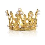 Gold jeweled crown with pearl accents on a white background